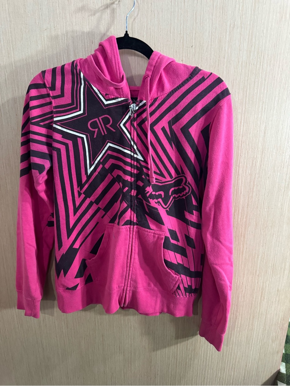 Fox X Rock Star Hot Pink Graphic Zip Hoodie Size Medium